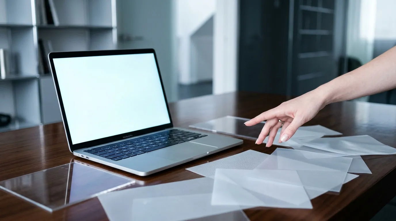 Femme travaillant sur laptop blanc dans bureau contemporain