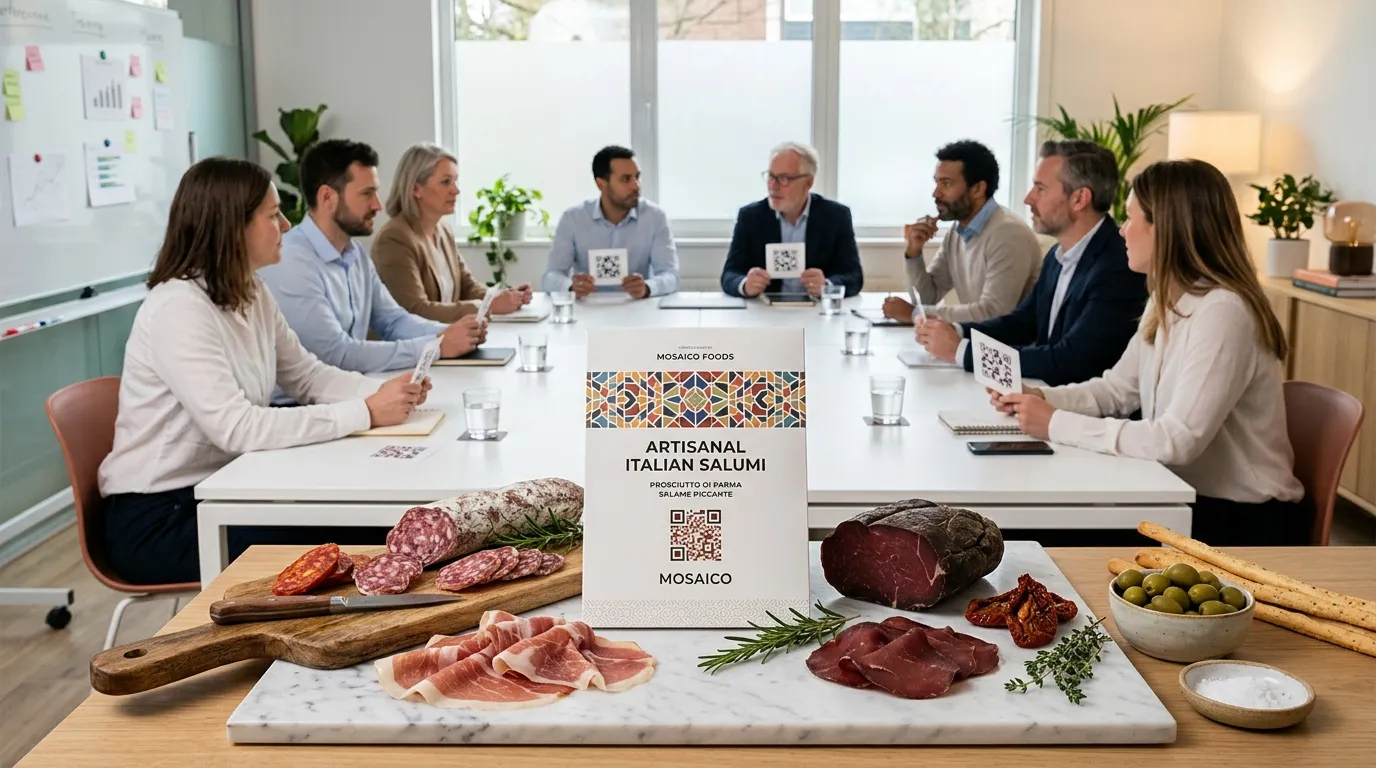 &Eacute;quipe r&eacute;unie autour de produits salumis italiens artisanaux